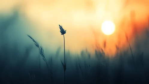 Solitary grass listens quietly while the sunrise melts skyward