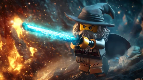 Lego wizard charges into battle amid fiery cosmic chaos