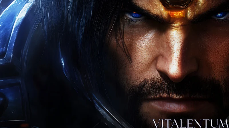 Digital painting close-up of armored warrior with glowing circlet.