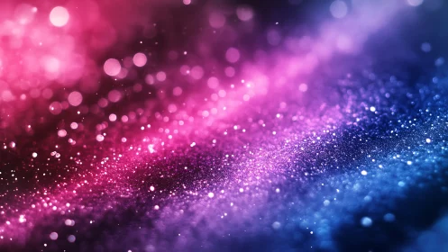 Bokeh particle field shows magenta to cyan gradient with shallow depth of field