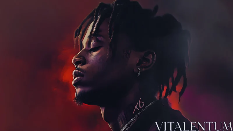 Digital painting profile portrait with cinematic red backlight.