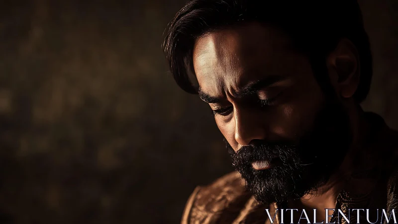 Quiet golden portrait reveals a thoughtful bearded man