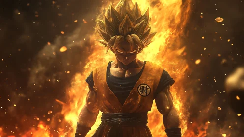 Superpowered warrior stands amid infernal energy vortex glow