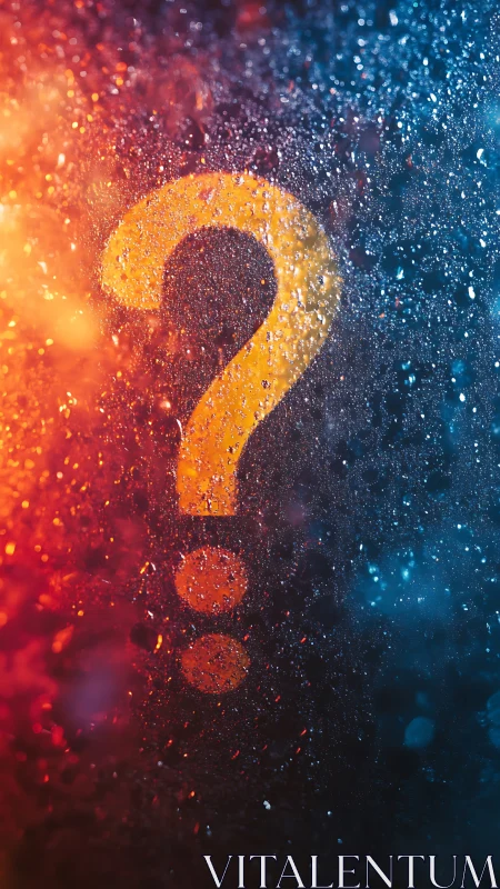 Glowing question mark divides fire and ice color fields.