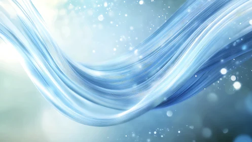 Luminescent blue energy ribbons flowing through misty light.