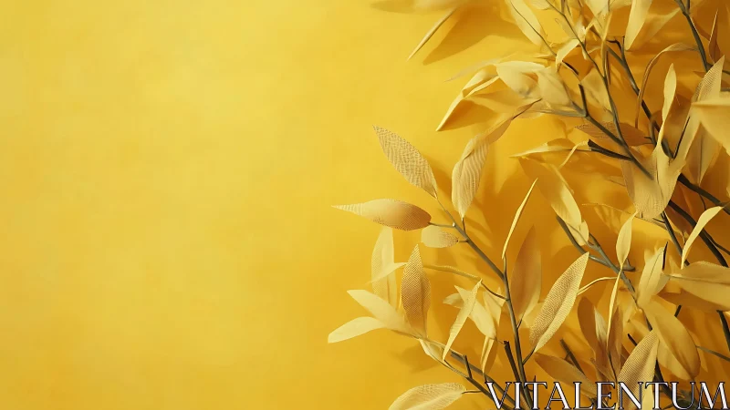 Monochrome botanical composition with sculpted yellow foliage.