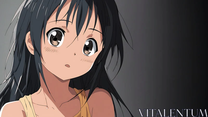 Soft-lit anime portrait with expressive eyes and dark hair.