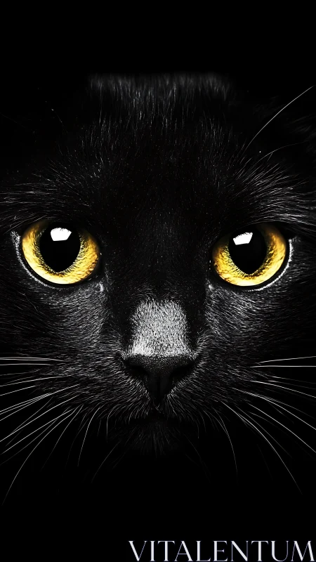 Black Cat Emerges From Darkness With Hypnotic Golden Eyes.