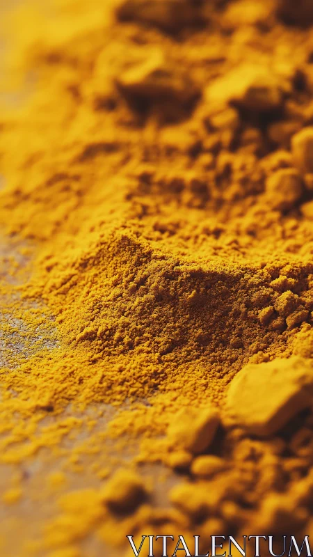 Fine yellow powdered spice forms a shallow uneven mound