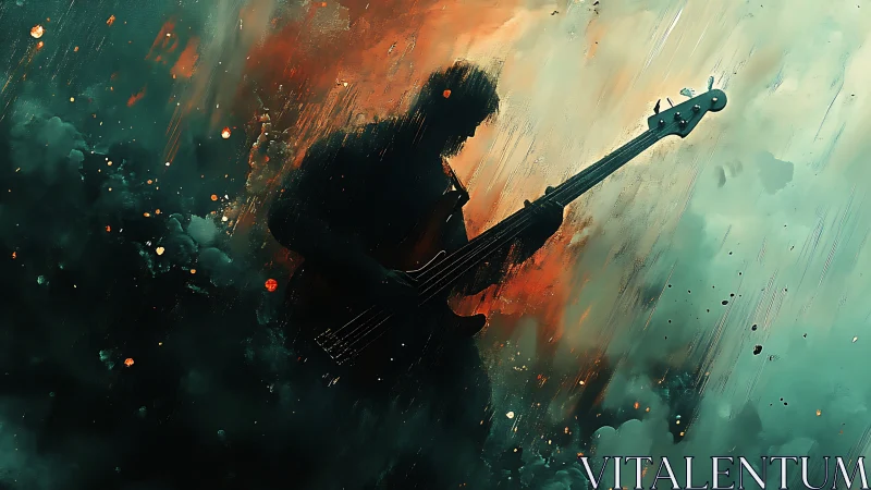 Silhouette bassist ignites swirling storm of color and sound.