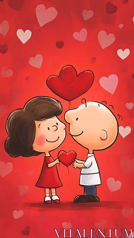 Two Hearts, One Beat: Cartoon Love Blooms Red.