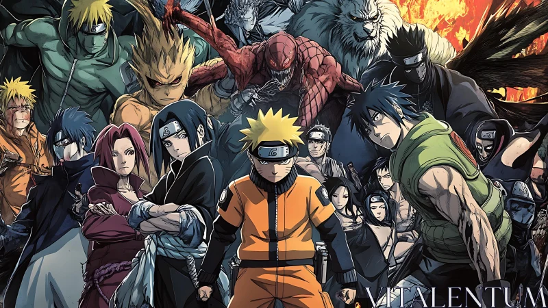 Dynamic ninja heroes stand united in an intense battle scene