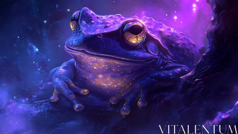 Starborn cosmic frog dreaming under ultraviolet nebula glow.