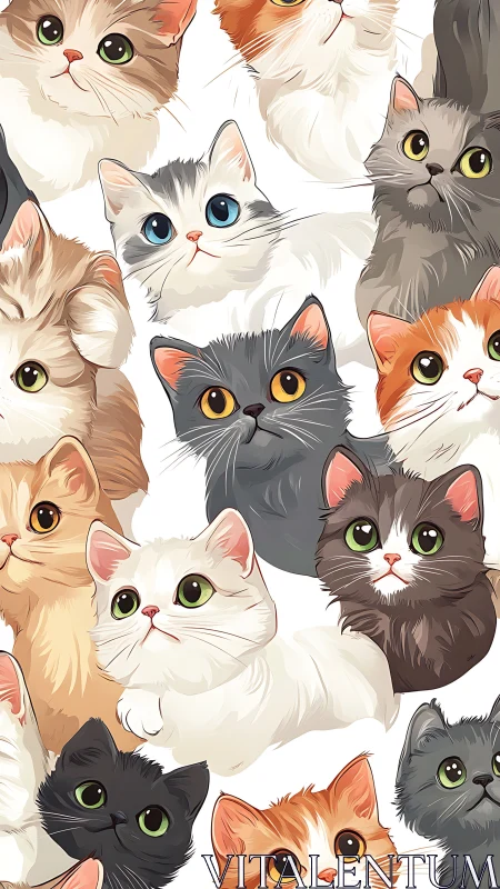 Compositional Feline Cluster with Chromatic Breed Variation.