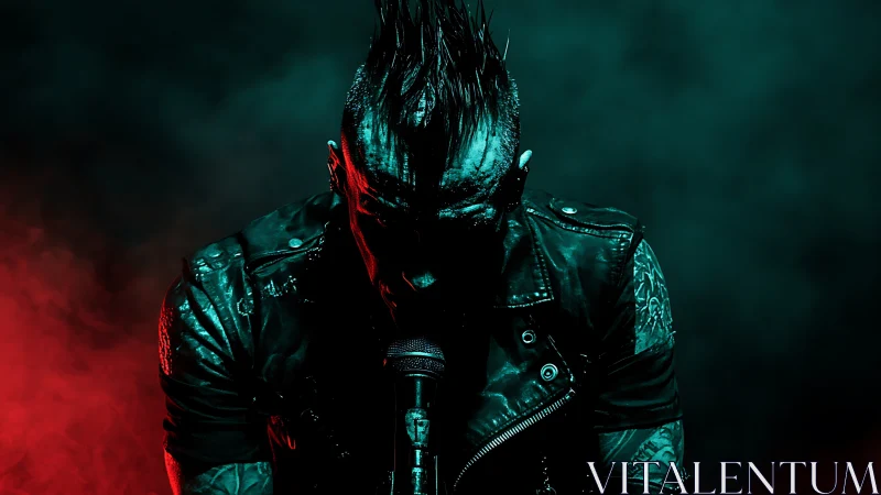 Cyberpunk vocalist in split-tone neon smoke portrait lighting.