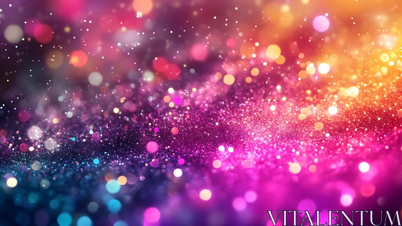 Glittering bokeh lights flow across vibrant rainbow hues.