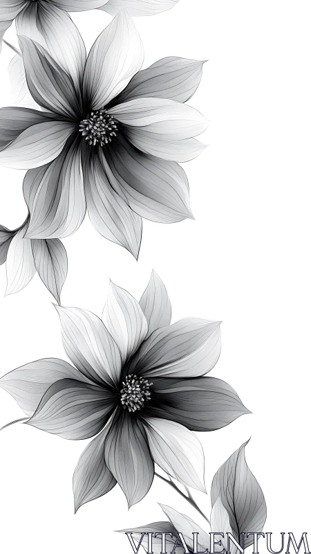 Monochrome Cosmos Blossoms with Radiating Petals.