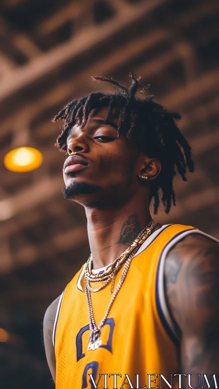 Portrait of tattooed basketball player in shallow-depth lighting