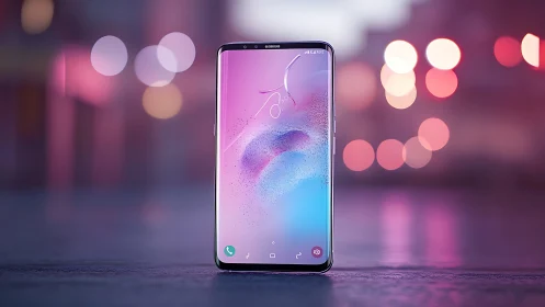 Samsung Galaxy S10 with Gradient Wallpaper and Bokeh Lights.