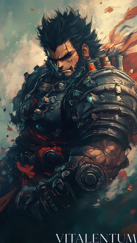 Armored warrior portrait rendered in dynamic digital brushwork