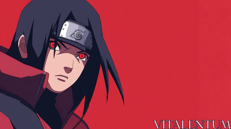 Anime character with headband against solid red backdrop.