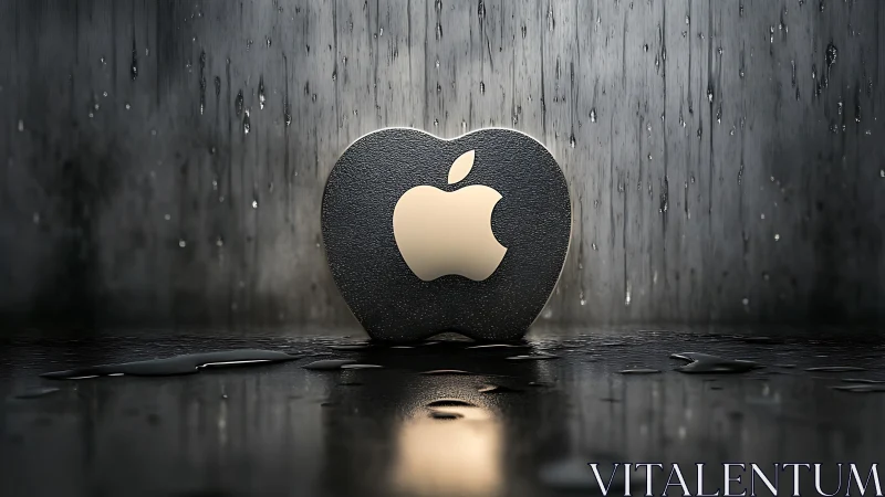 Apple Logo Rendered in Stone with Reflective Surface.