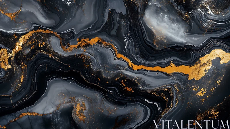 Black marbled surface shows flowing metallic gold veins