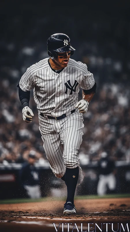 Photorealistic baseball runner in dynamic depth-of-field focus.