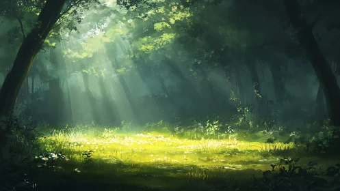 Soft sunlit clearing welcomes quiet moments in the forest