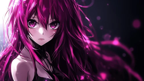 Anime girl portrait uses high contrast magenta lighting effects