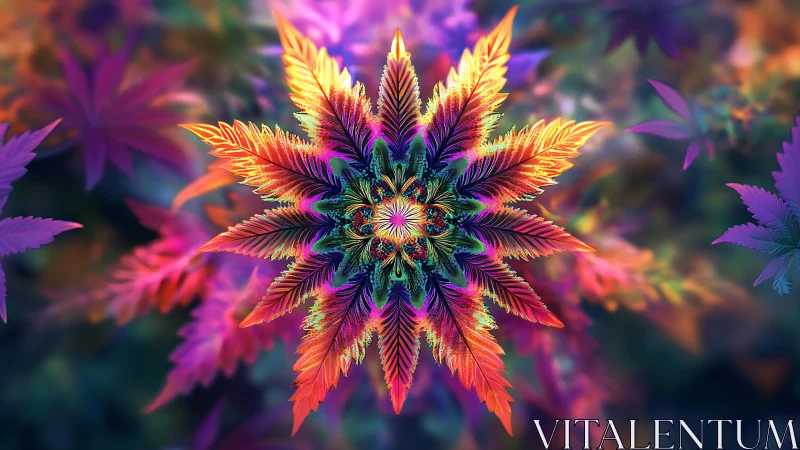 Prismatic leaf mandala blossoms like a neon forest star