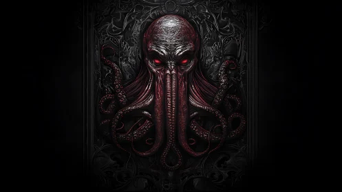 Eldritch cephalopod deity emerges from ornate darkness