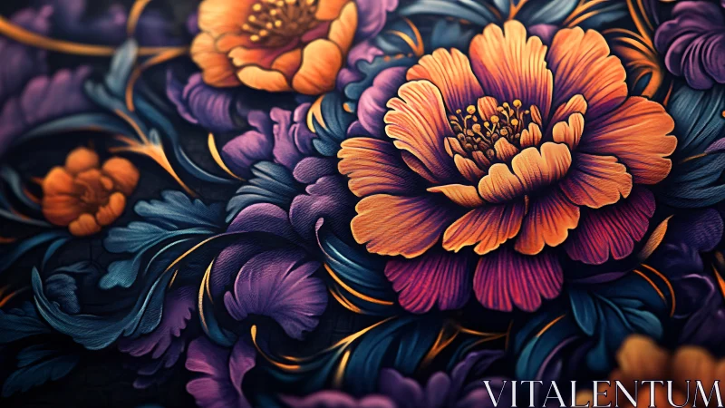 Chromatic macro florals with high-frequency digital detailing.