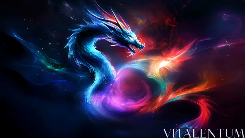 Dragon-shaped energy serpent curls through glowing nebula