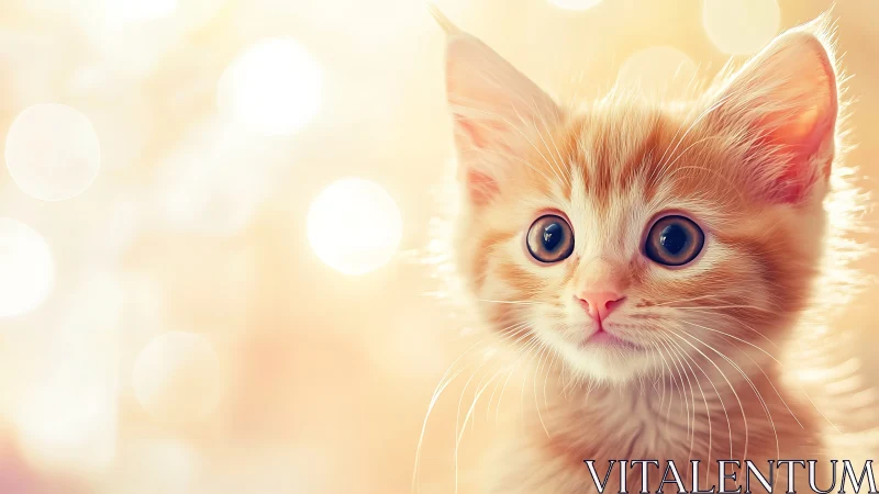 Luminous Feline Portrait: Soft-Focus Kitten with Ethereal Bokeh Environment.