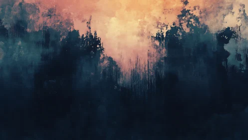 Stormy indigo clouds dissolve into radiant peach light.