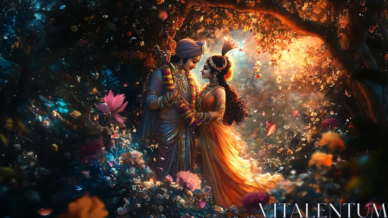 Celestial Romance: Radiant Lovers in an Enchanted Garden of Light