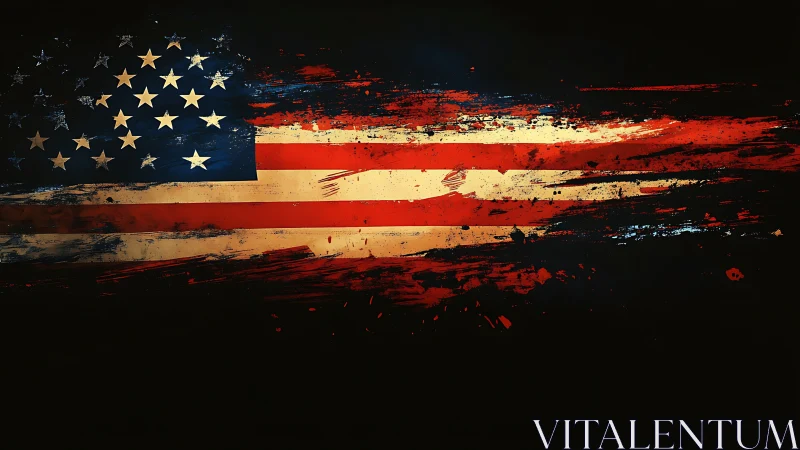 Brushstroke stars and stripes roar across midnight space