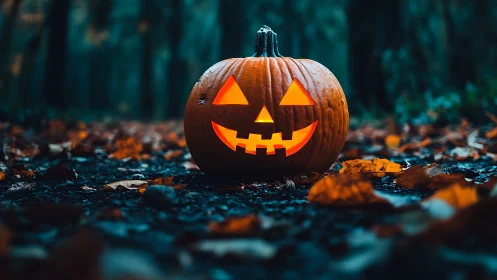 Grinning forest jack o lantern claims the twilight path