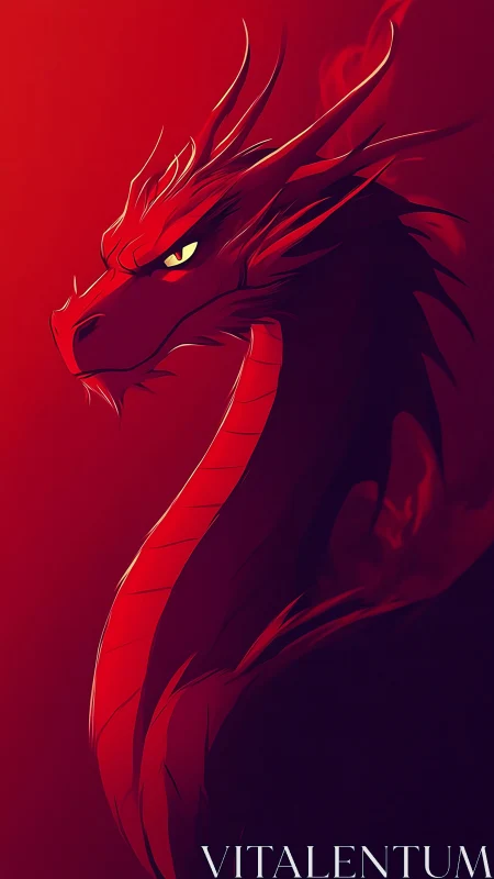 Scarlet dragon portrait emerges from a blazing red haze
