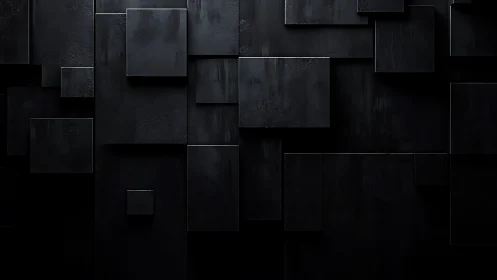 Staggered matte black panels forming abstract shadow grid.