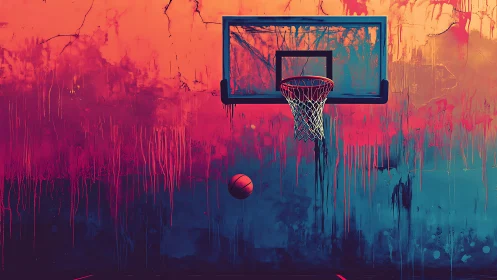 Streetlit backboard hangs over a neon storm of dripping color