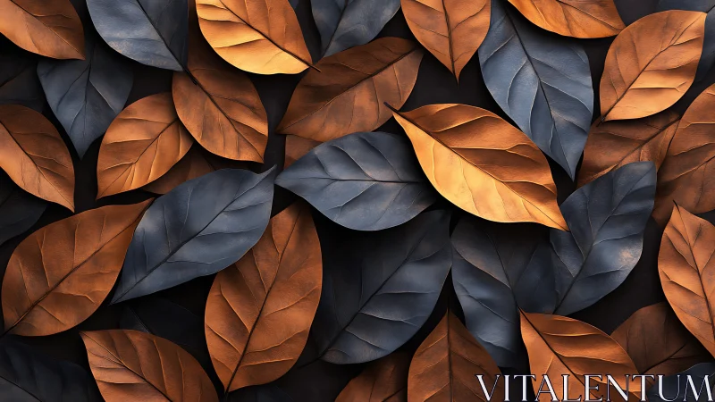Metallic copper and slate foliage pattern with soft directional light