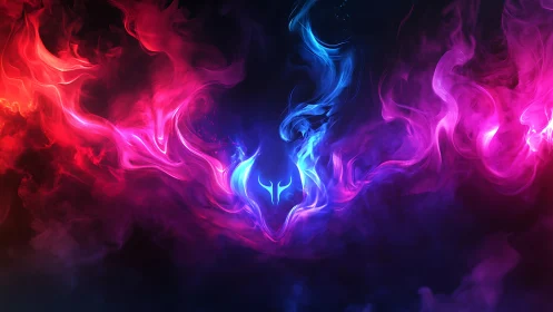 Neon spectral phoenix silhouette forms from bifurcated plasma