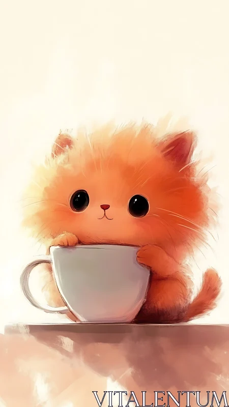 Cozy Cat With Warm Coffee Mug Moment.