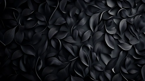 Monochrome leaf pattern with layered curved foliage forms.