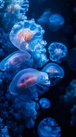 Midnight jellyfish ballet drifting through sapphire gloom.