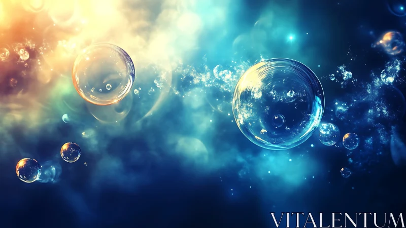 Translucent soap spheres suspended in luminous cosmic nebula