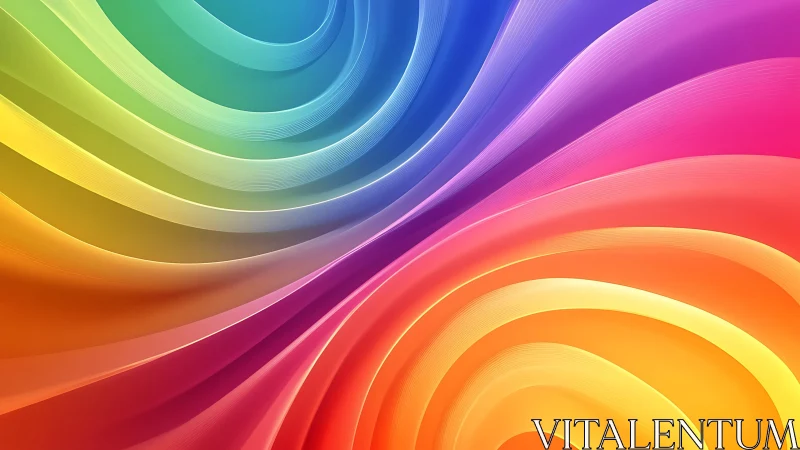 Curved rainbow gradients intersect in layered digital waves