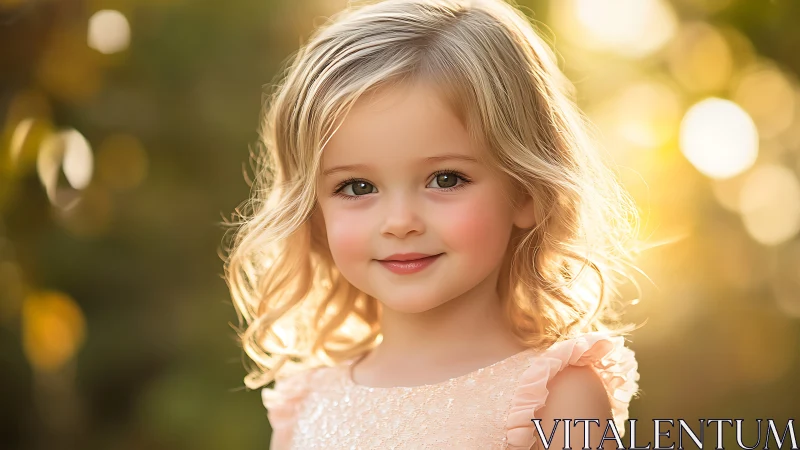 Young child in soft-focus portrait with warm golden lighting